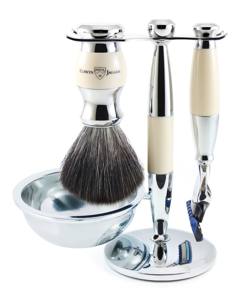 Shaving Accessories - Edwin Jagger 36 Range Set Of 4 Fusion Razor, Brush, Bowl & Holder Ivory/Chrome