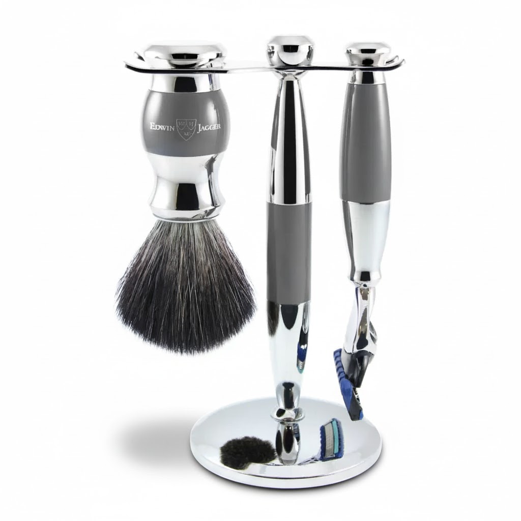 Shaving Accessories - Edwin Jagger 36 Range Set Of 3 Fusion Razor, Brush & Holder Grey/Chrome