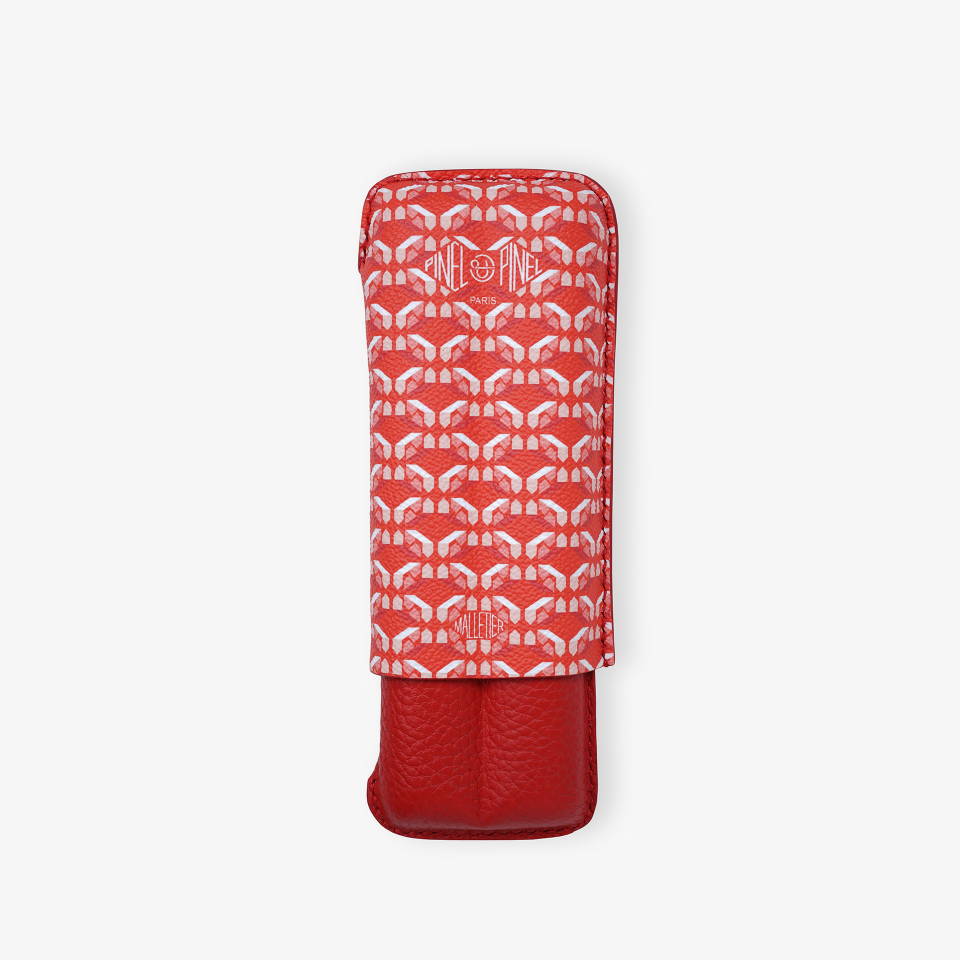 Cigar Case - Pinel Et Pinel Double D24 Coated Canvas Poppy - 2 Cigars