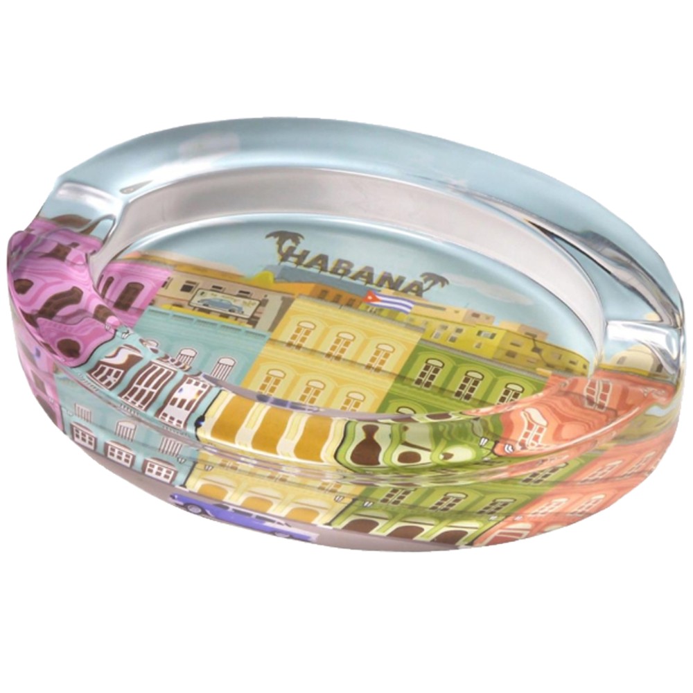 Ashtray - Glass Oval Cuba Havana - 2 Cigars