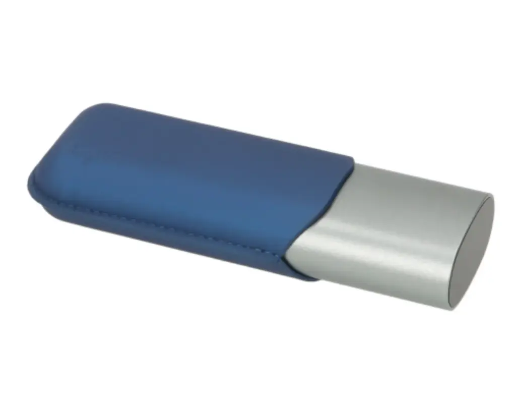 Cigar Case - Angelo Anodised Aluminium Grey/Blue 2 Cigars