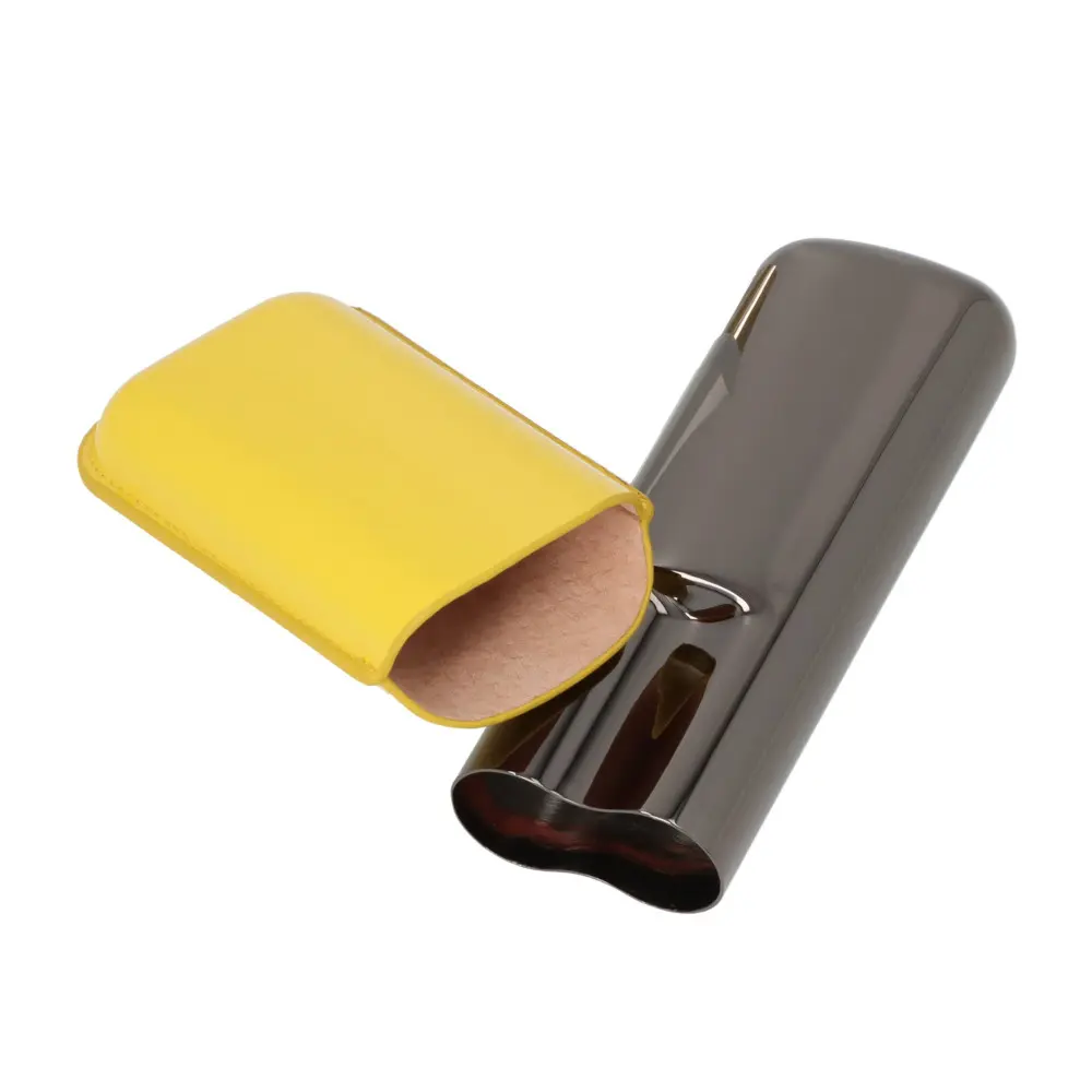 Cigar Case - Angelo Anodised Aluminium Grey/Yellow 2 Cigars
