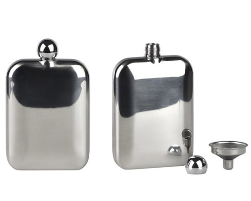[18644] Hip Flask - Lubinski Rounded + Funnel - 6Oz