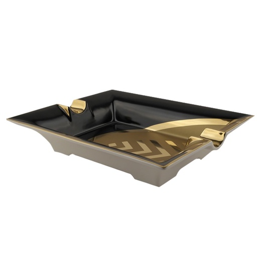 [39301] Ashtray - La Casa Del Habano Black/Gold - 2 Cigars